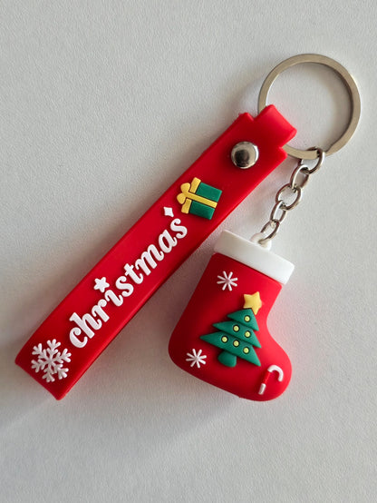 Chaussette de Noël rouge en porte-clés avec sapin et sucre d'orge