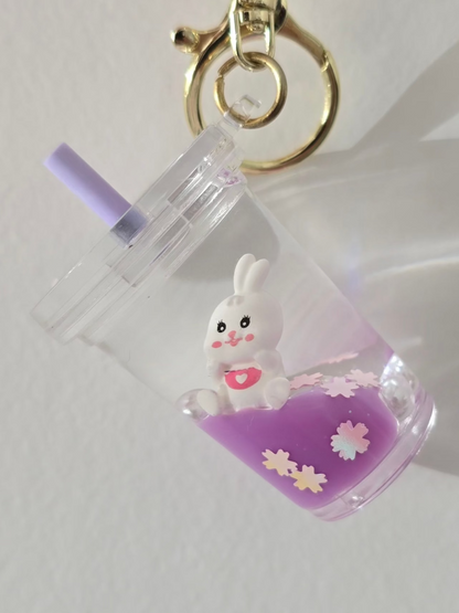 porte-clé fantaisie lapin mignon et fleurs