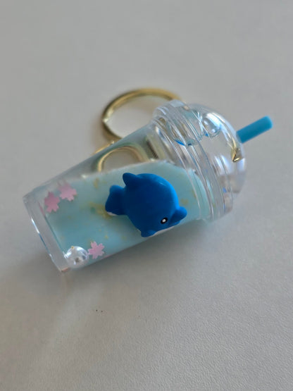 porte-clé fantaisie transparent avec dauphin 3D
