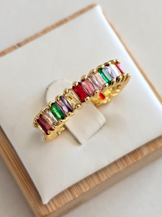 bague en acier inoxydable strass multicolore 