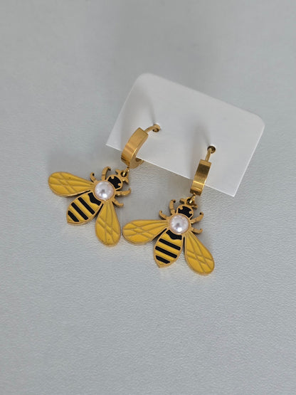 boucles d'oreilles pendantes en forme d'abeille jaune et noire dorée