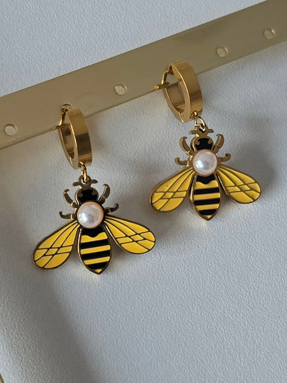 bijoux femme boucles d'oreilles dorées en acier inoxydable avec abeilles
