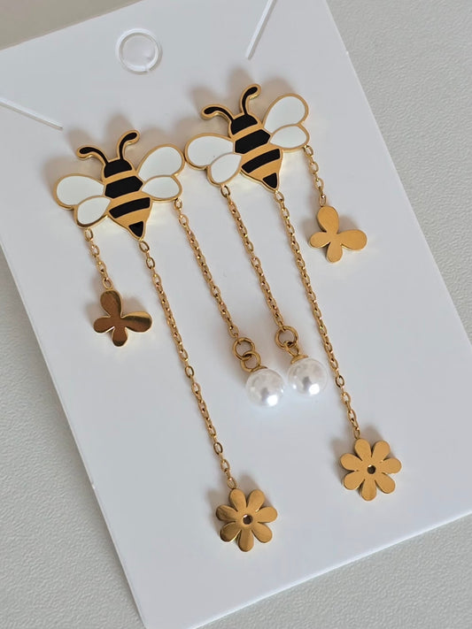 Boucles d'oreilles en acier inoxydable abeille pendantes