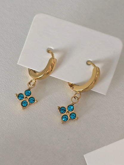 Acier inoxydable créoles doré et pendentifs étoile bleu