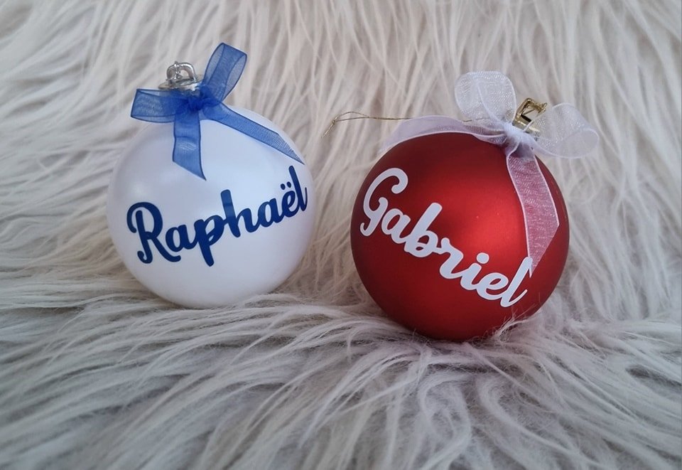 Boule de Noël avec prénom personnalisé pour Raphaël et Gabriel