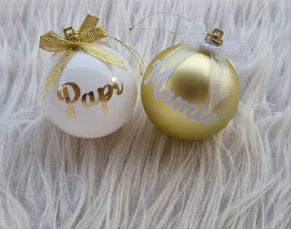 Boules de Noël personnalisées - Papi et Mamie - Blanc et doré