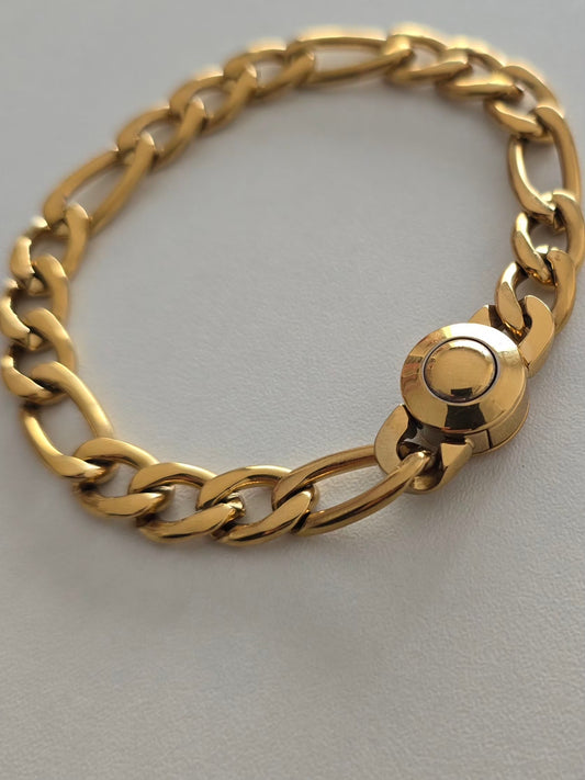 Bracelet homme doré Atlas en acier inoxydable avec chaîne large 1 cm