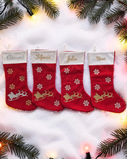 Chaussette de Noël personnalisé pour la famille, avec les prénom Clément, Tifanie, Julia e Nina
