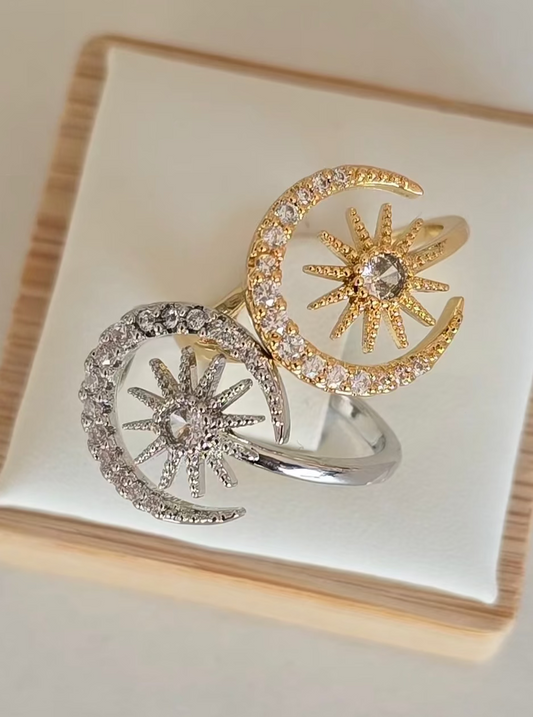 bague en acier inoxydable lune et soleil