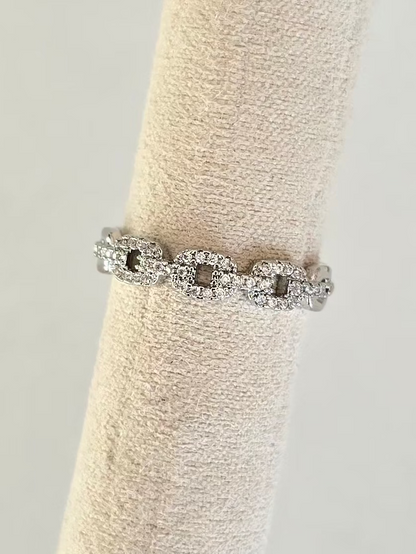 Bague chaîne MILA en acier inoxydable argenté avec strass élégants