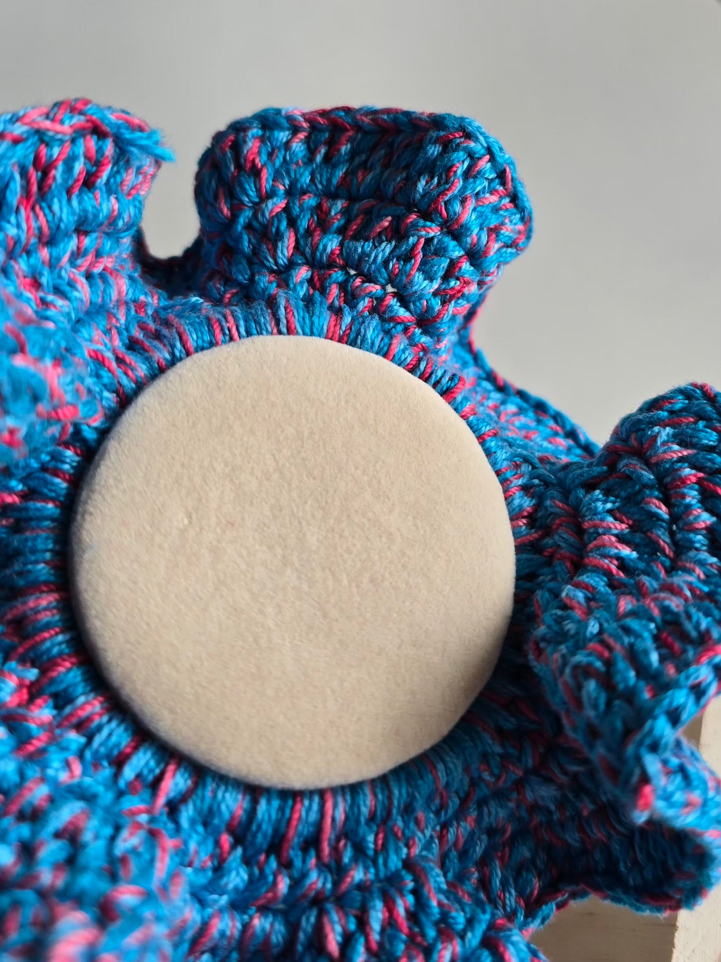 Accessoire cheveux artisanal bleu et rose en coton