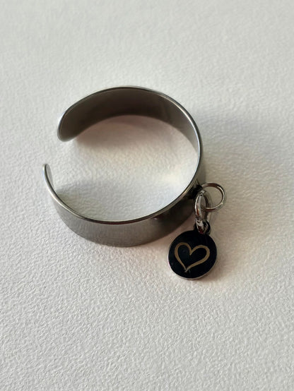 Bague avec breloque personnalisée petit coeur argenté
