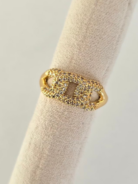 Bague Chaïna au design chaîne pavée de strass argentés