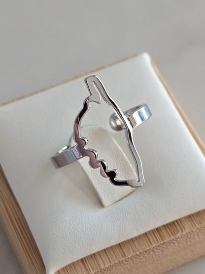 Bague Île de Beauté argenté en acier inoxydable, ajustable.