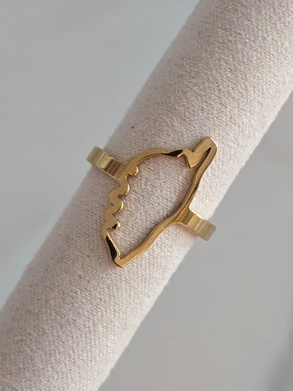 Bague Ile de Beauté avec contour de la Corse en acier inoxydable, finition brillante.
