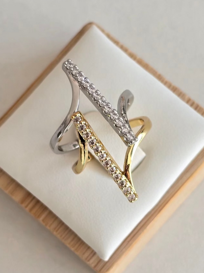 Bague Linéa ajustable en acier inoxydable avec strass argentés