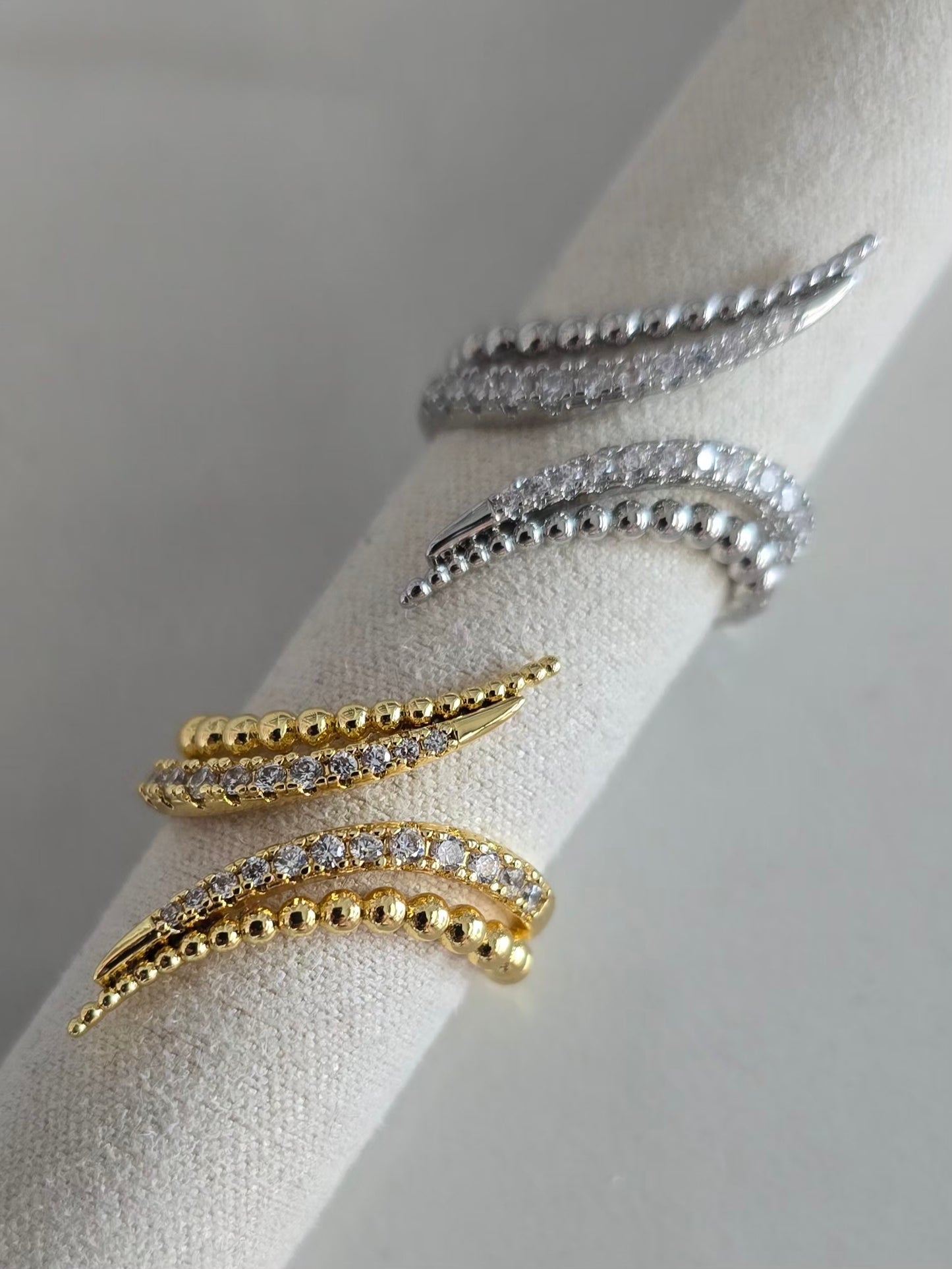 Bague Étincelle ajustable en acier inoxydable dorée et argentée avec zircons scintillants
