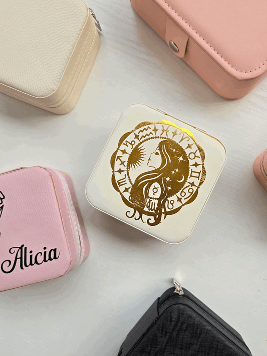 Boite a bijoux beige avec signe astrologie Vierge