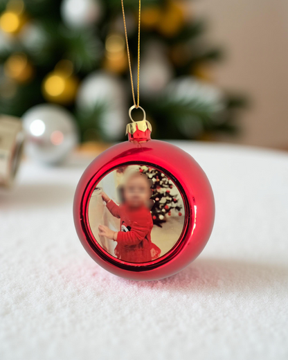 Boules de Noël personnalisée rouge avec photo imprimée par sublimation sur support métal