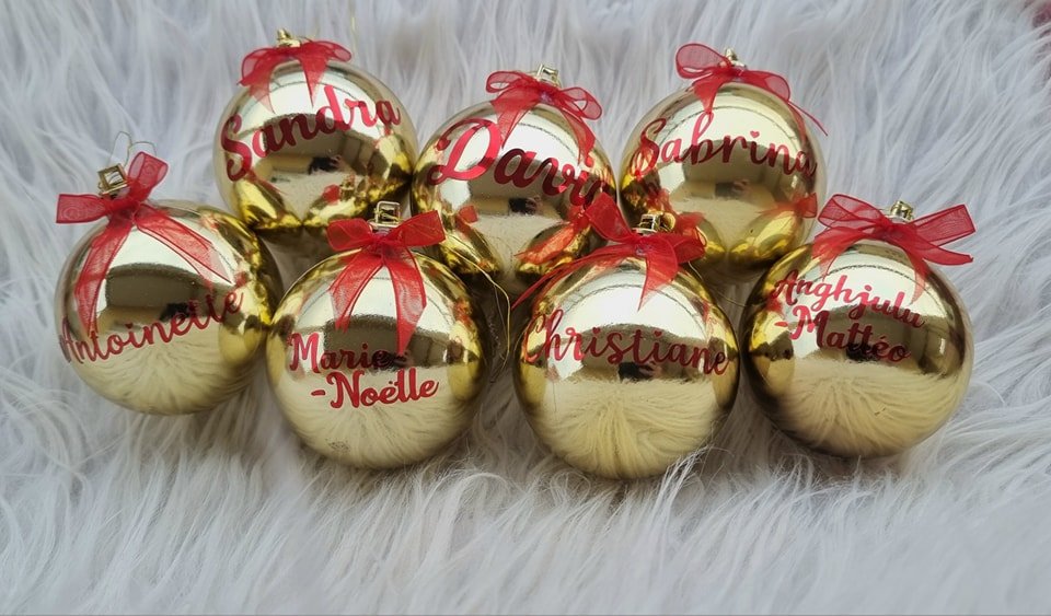 Boule de Noël personnalisées doré et rouge