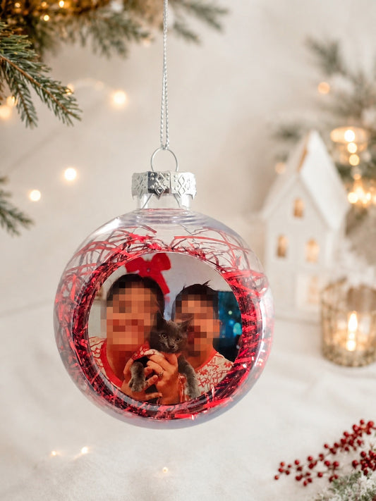 Boule de Noël personnalisée avec photo unique - 8 cm - Rouge.