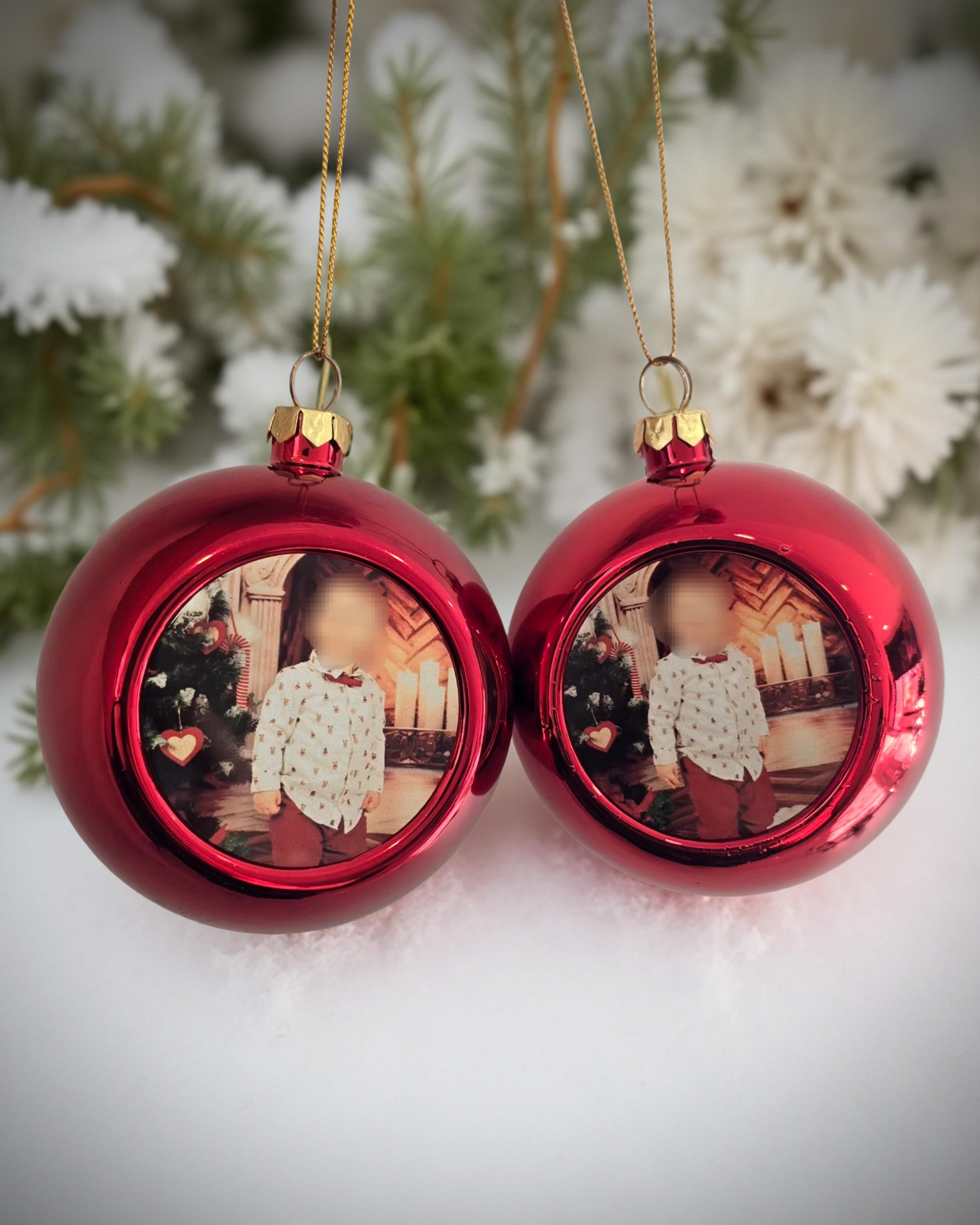 Boules de Noël personnalisées avec photo sublimée sur support métal, idée cadeau famille