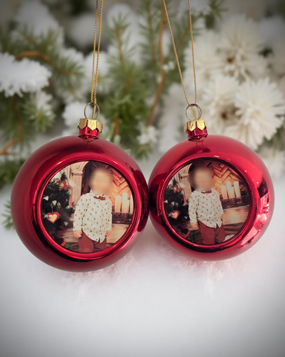 Boules de Noël personnalisées avec photo sublimée sur support métal, idée cadeau famille