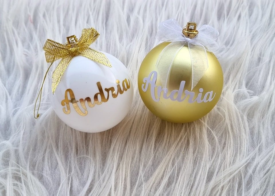 Boules de Noël personnalisées blanc et doré - Andria
