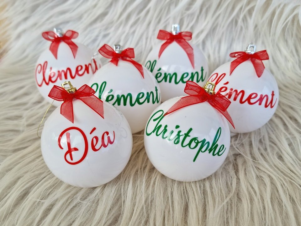 Boules de Noël personnalisées fait main pour Clément, Déa, Christophe
