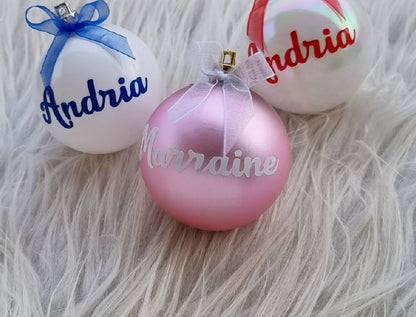 Boules de Noël personnalisées pour Marraine - rose et blanc