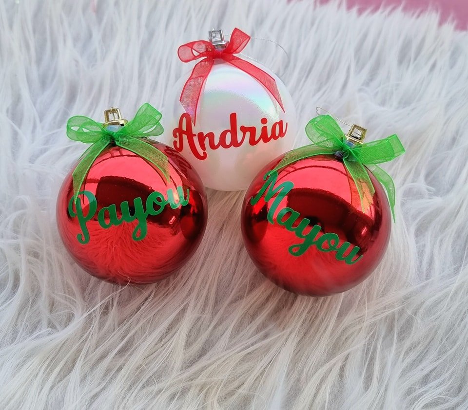 Boules de Noël personnalisées - Andria, Payou, Mayou