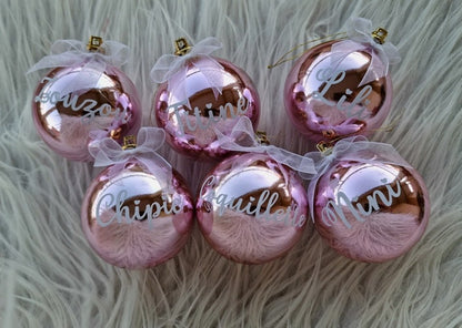 Boules de Noël personnalisées - rose et blanc