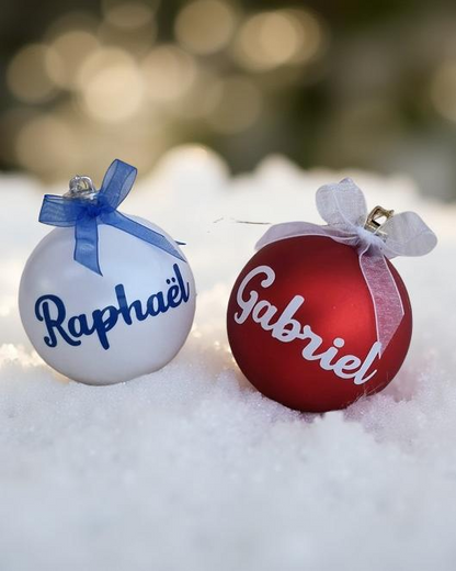 Boules de Noel personnalisées en Corse - Prénoms : Raphaël et Gabriel
