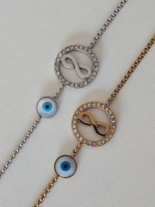 bracelet acier infini strass et oeil bleu