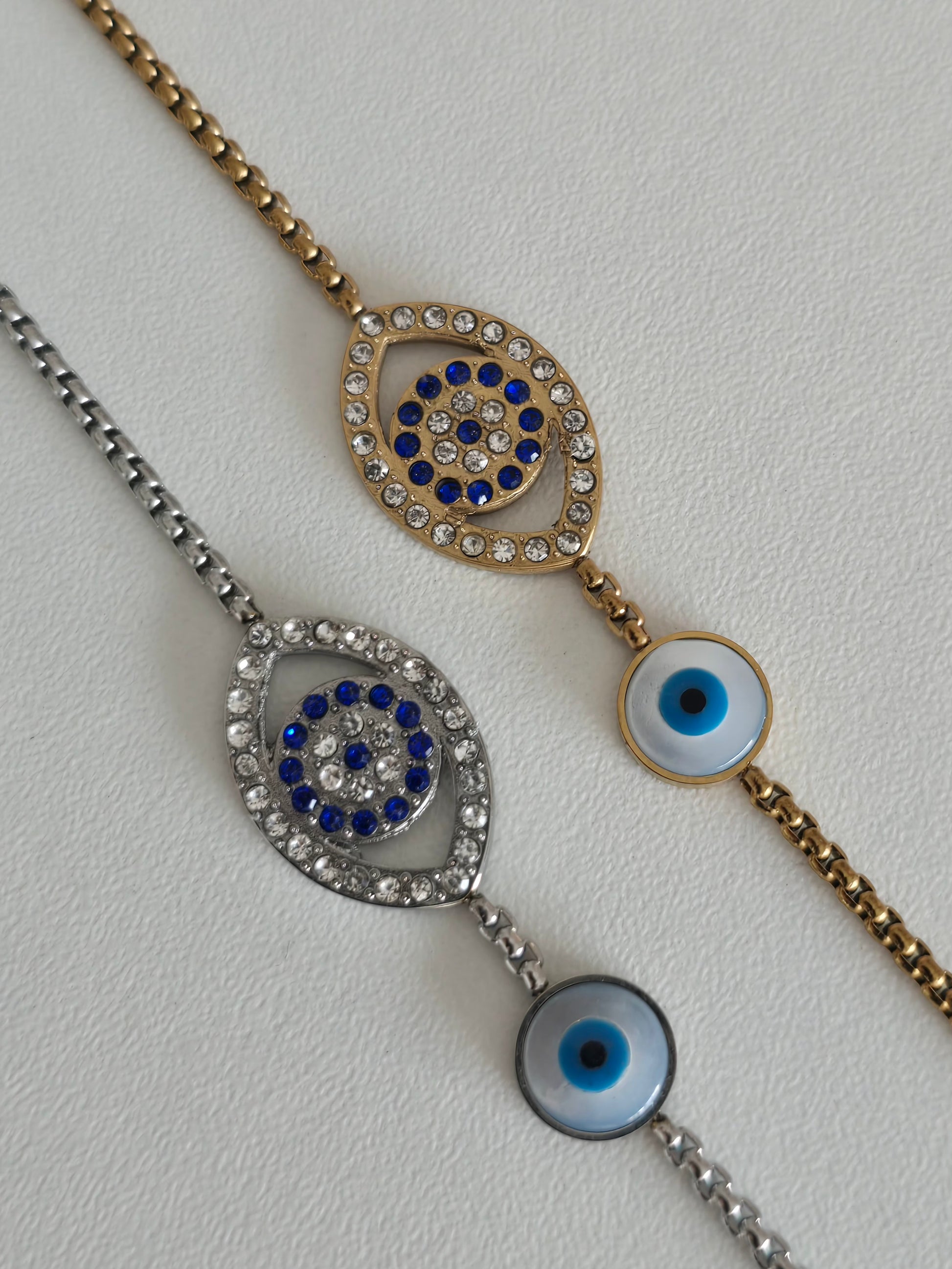 bracelet acier inoxydable oeil bleu strass