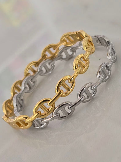Bracelet rigide en acier inoxydable - LIVIA - doré ou argenté