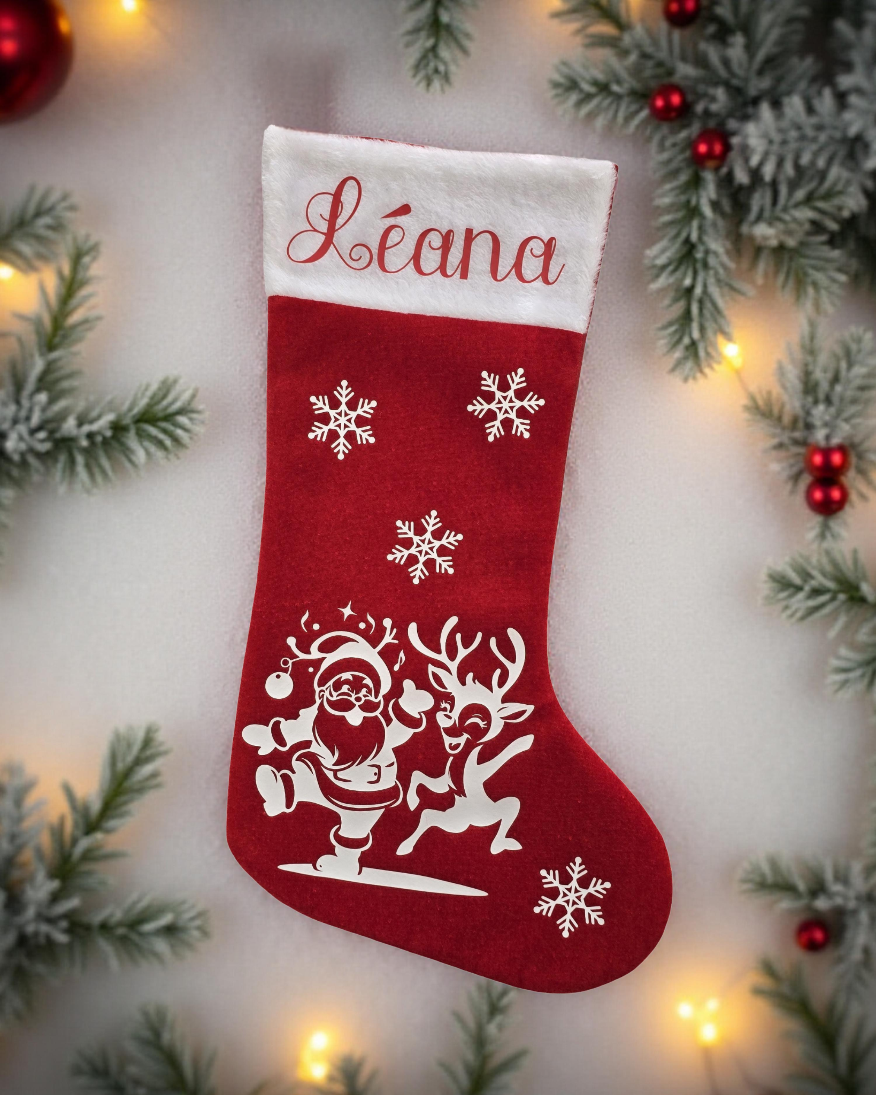 Chaussette de Noël personnalisée avec motifs et prénom pour Léana