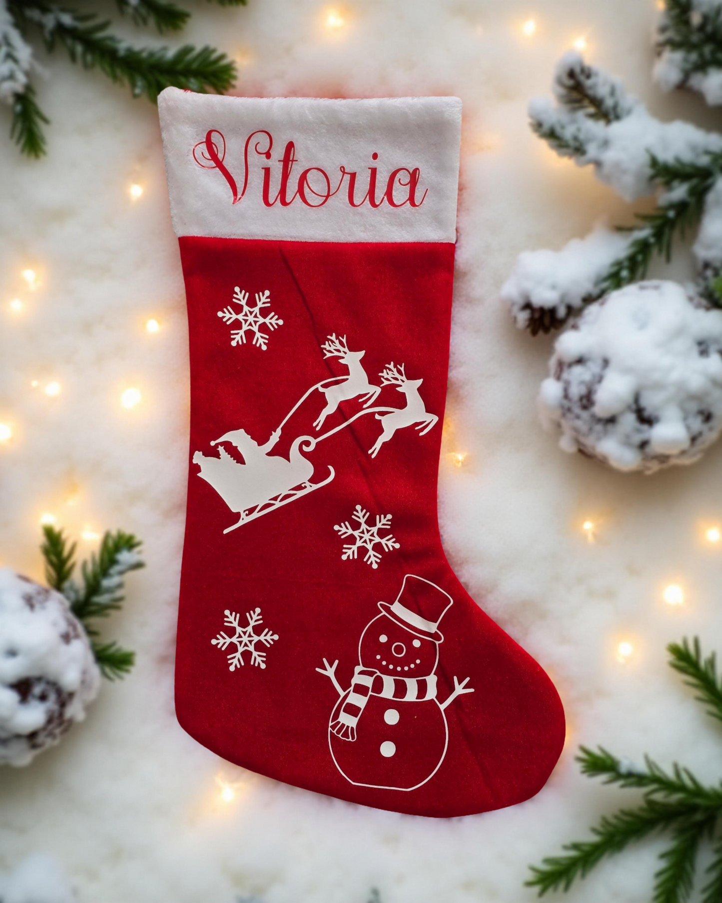 Chaussette de Noël personnalisée avec motifs et prénom Vitoria 