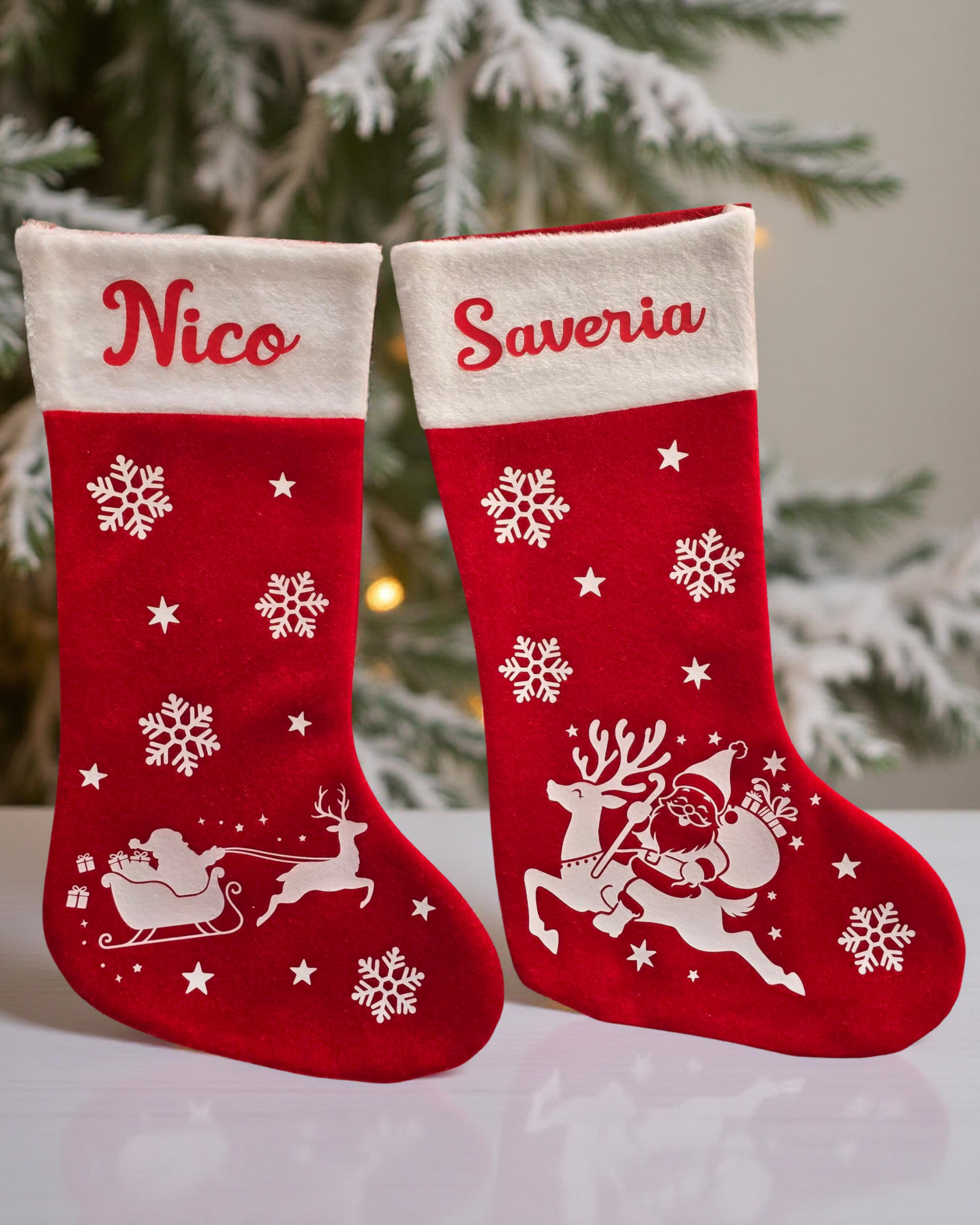 Chaussette de Noel avec prénom Nico et Saveria 