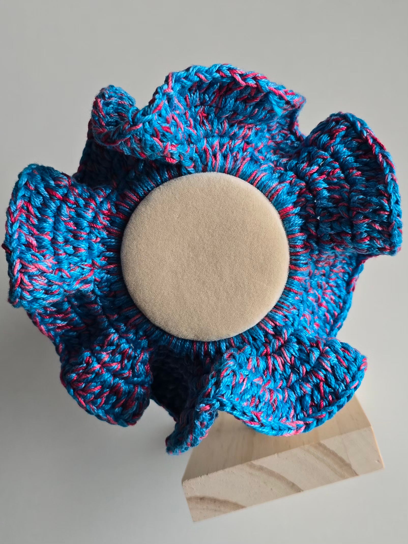 Chouchou crochet bleu rose doux et confortable