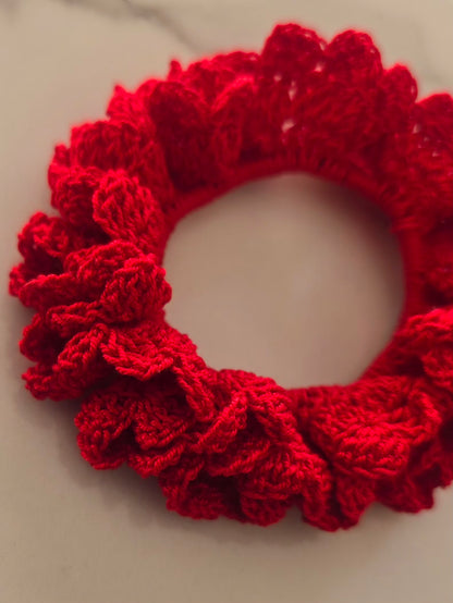 Chouchou artisanal rouge en coton 100 % 