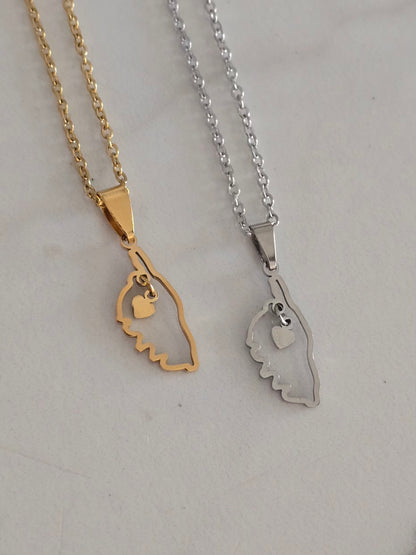 Vue du collier Amore argenté et doré en acier inoxydable.