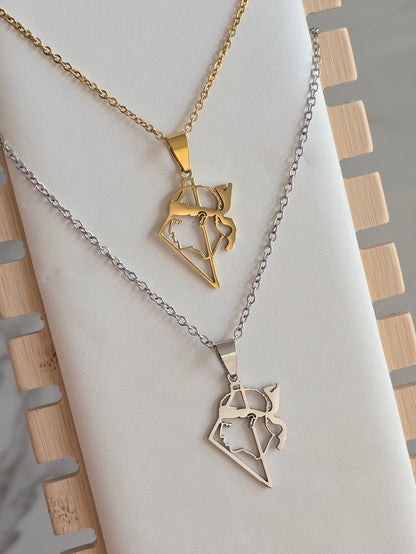 Collier Libertà doré et argenté en acier inoxydable, inspiré de la Corse et de la tête de Maure.