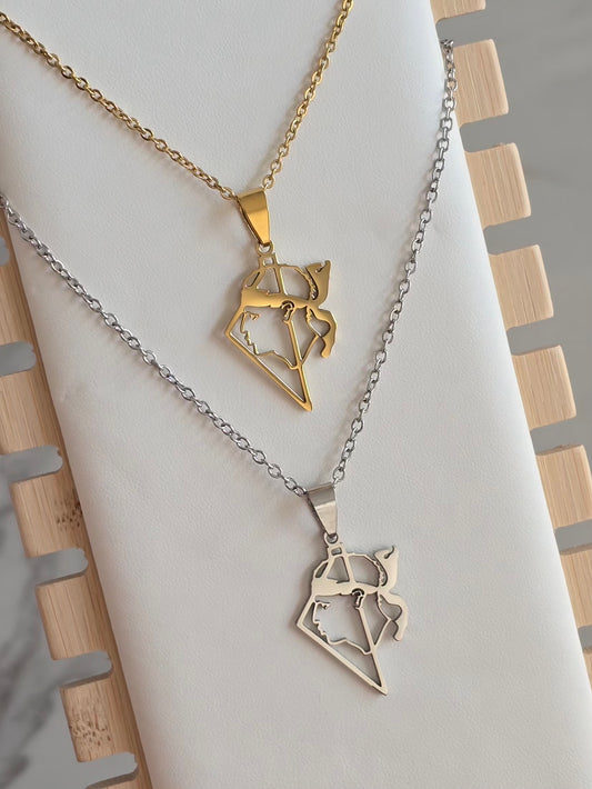 Collier Libertà doré et argenté en acier inoxydable, inspiré de la Corse et de la tête de Maure.