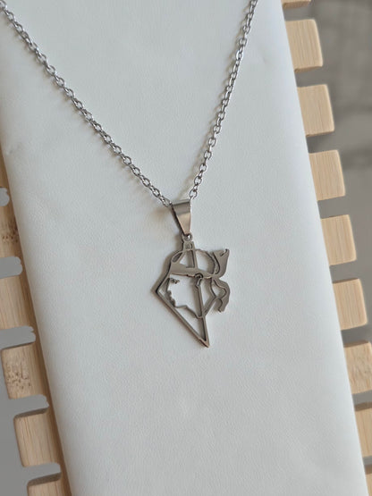 Collier Libertà argenté en acier inoxydable avec pendentif Corse et Tête de Maure.