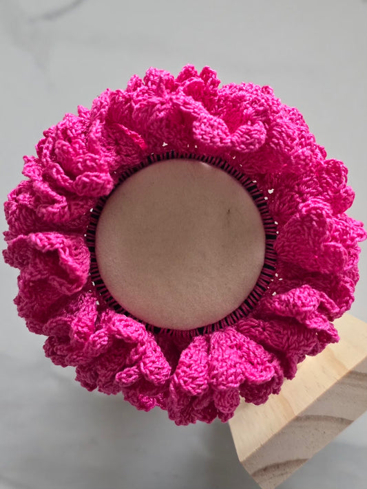 Chouchou rose en crochet fait main en coton