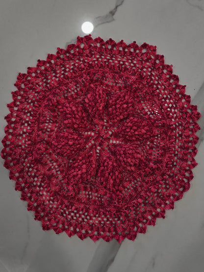 Napperon rosace rond en crochet rose fait main