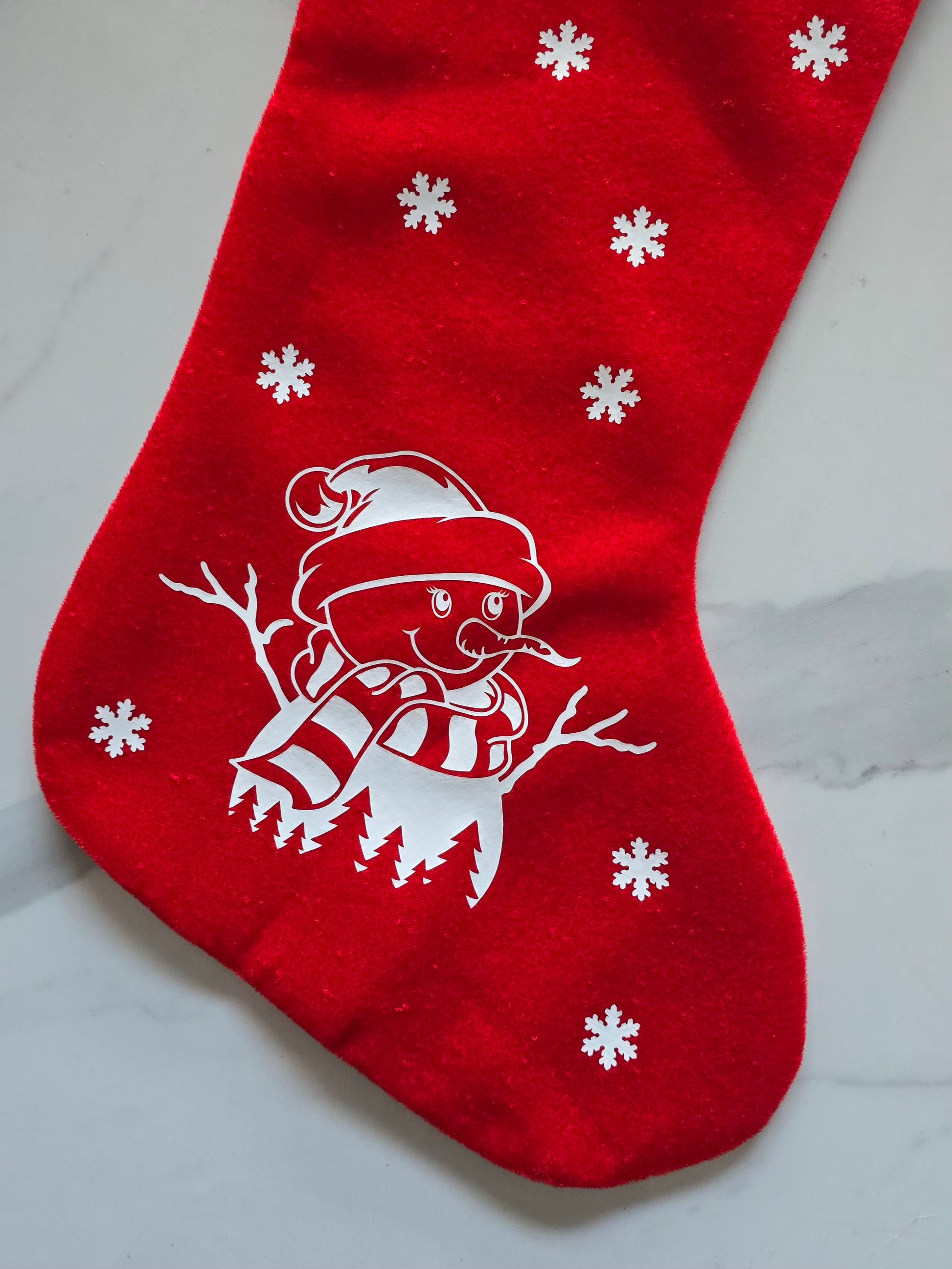 personnalisation chaussette de noël avec bonhomme de neige 