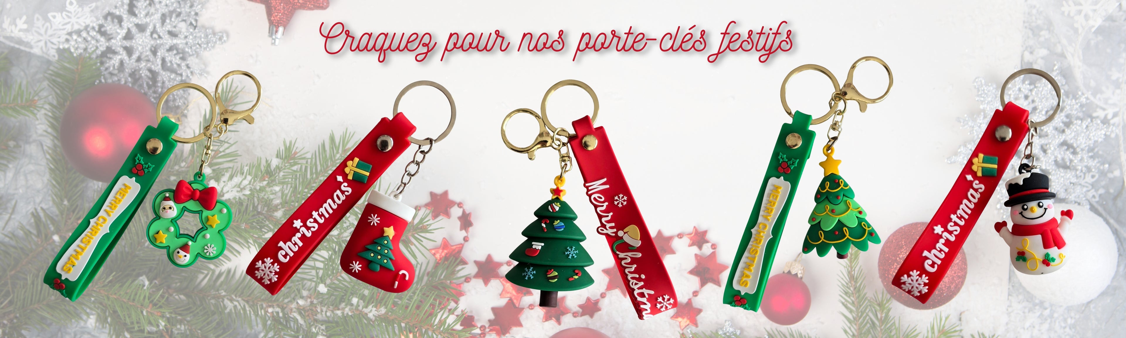 porte-clés de Noël, sapin, couronne, bonhomme de neige, petites figurines