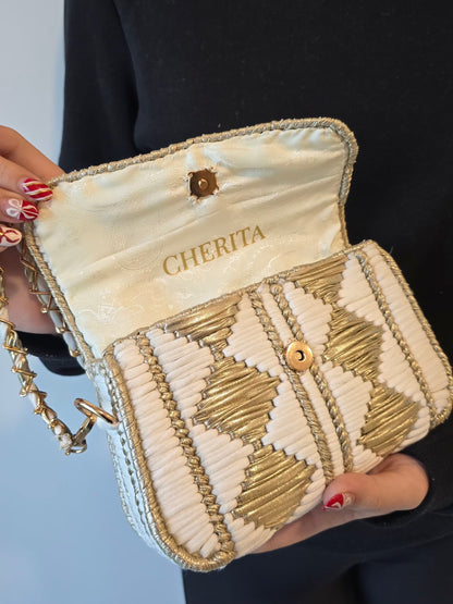 Sac blanc et doré livré avec pochon CHERITA